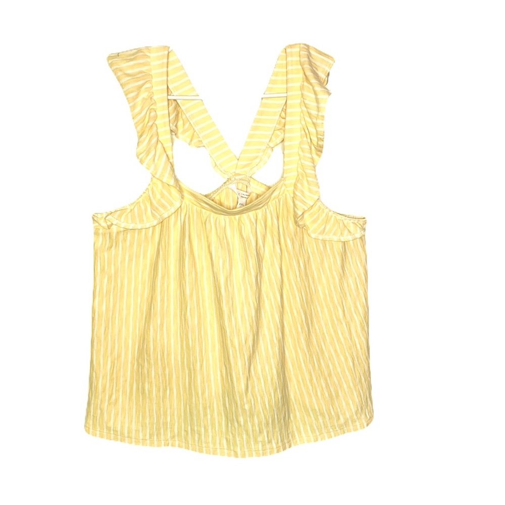 LC Lauren Conrad Ruffled Sleeve Yellow Striped Tank Top